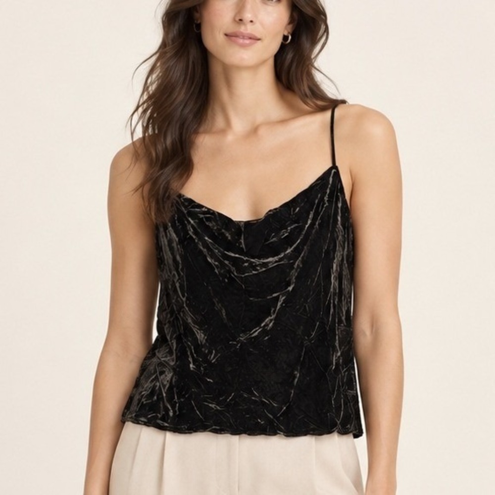 Banana Republic Womens Velvet Cowl Neck Camisole XL Black Luxe Party Cami Top